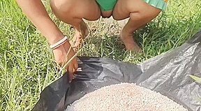 Village Granny Pee In The Field
