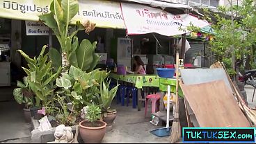 Super hairy pussy Thai amateur MILF picked up by two Farang guys